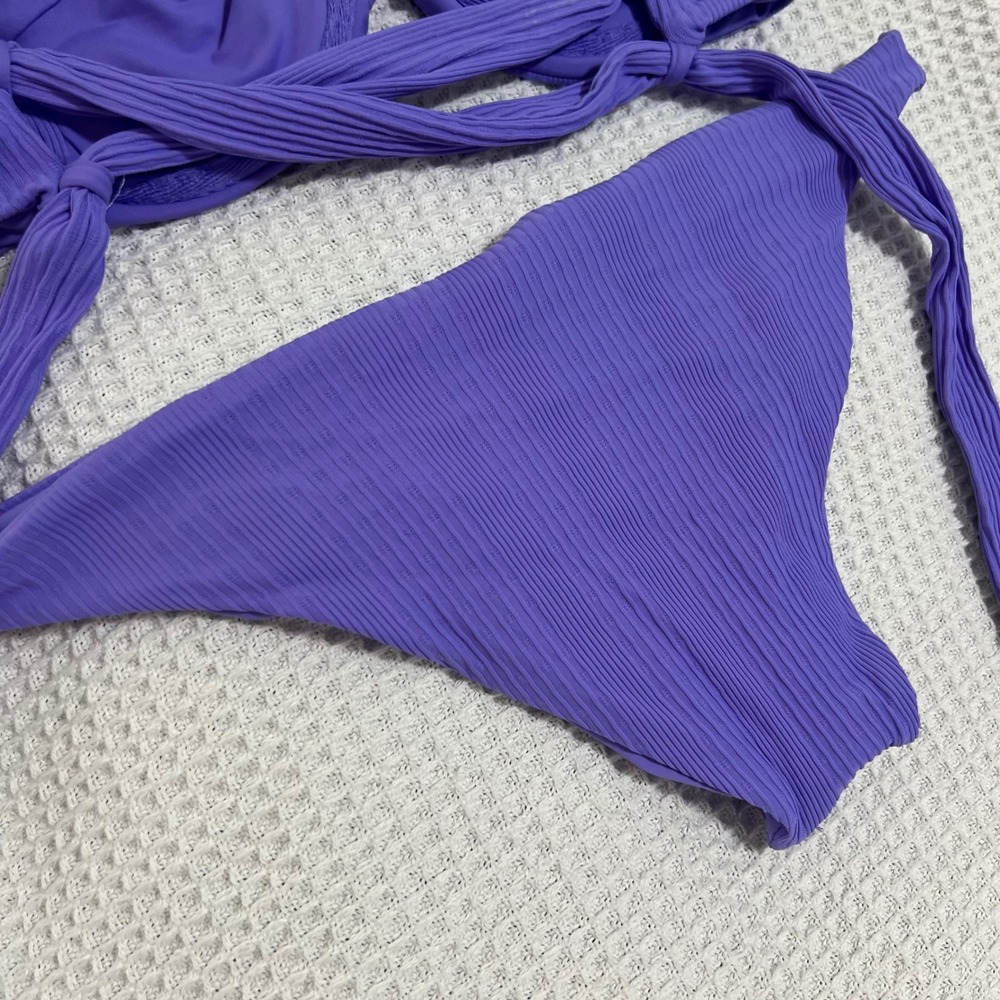 L*Space Two Piece Bikini Swimsuit Purple Ribbed Bra Top Beach Pool Med L Space - Picture 7 of 14